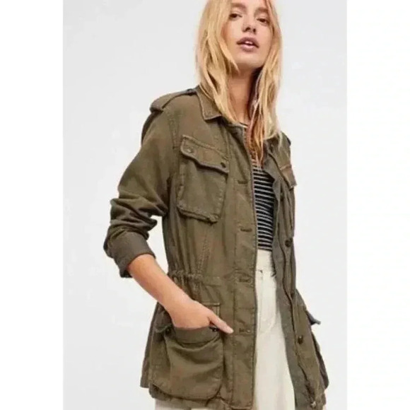 Free People Green Not Your Brothers Military Jacket Cargo Size S - Picture 1 of 8
